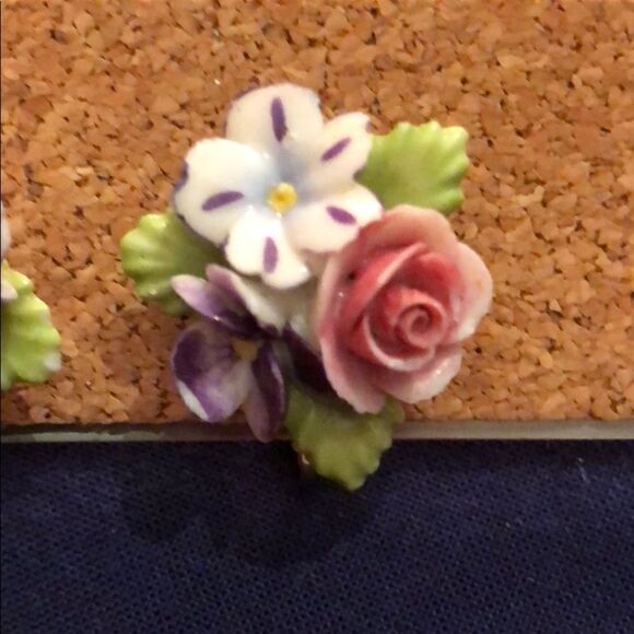 Vintage Porcelain Floral Earrings - Picture 2 of 5